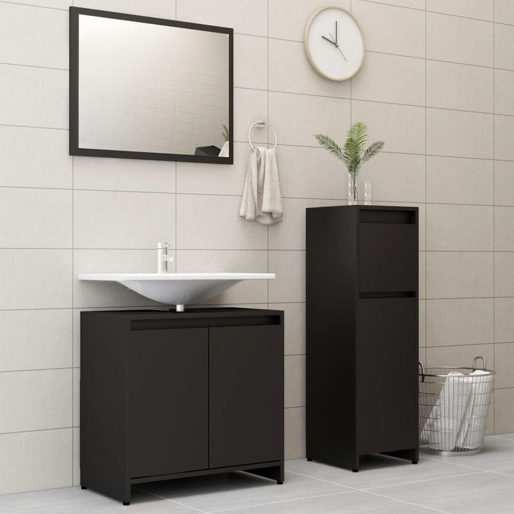 Vidaxl 3-dielna súprava kúpeľňového nábytku, čierna, drevotrieska